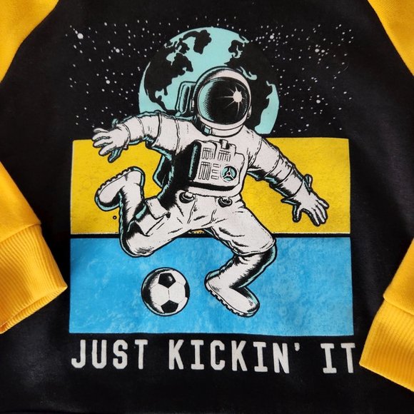 NWT OT Revolution Boys Astronaut Soccer Hoodie Yellow Black Space Fleece Size 4 - Picture 3 of 13